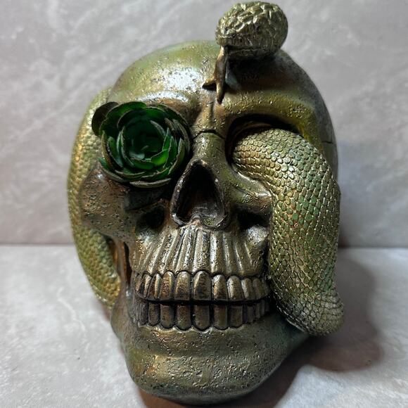 Serpent & Succulent Skull Hand-Painted Gothic Decor - Picture 5 of 8